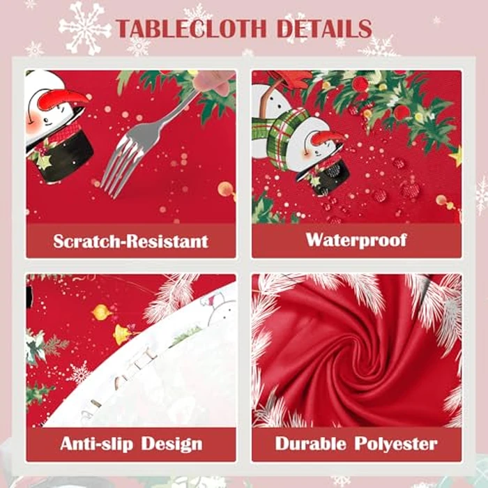 Arquiel Christmas Snowman Tablecloth Waterproof, Tree Farmhouse Table Cloth Round, Washable Table Cover for Christmas Party Home Kitchen Decoration (70 Inch, Round) by Arquiel - Image 5