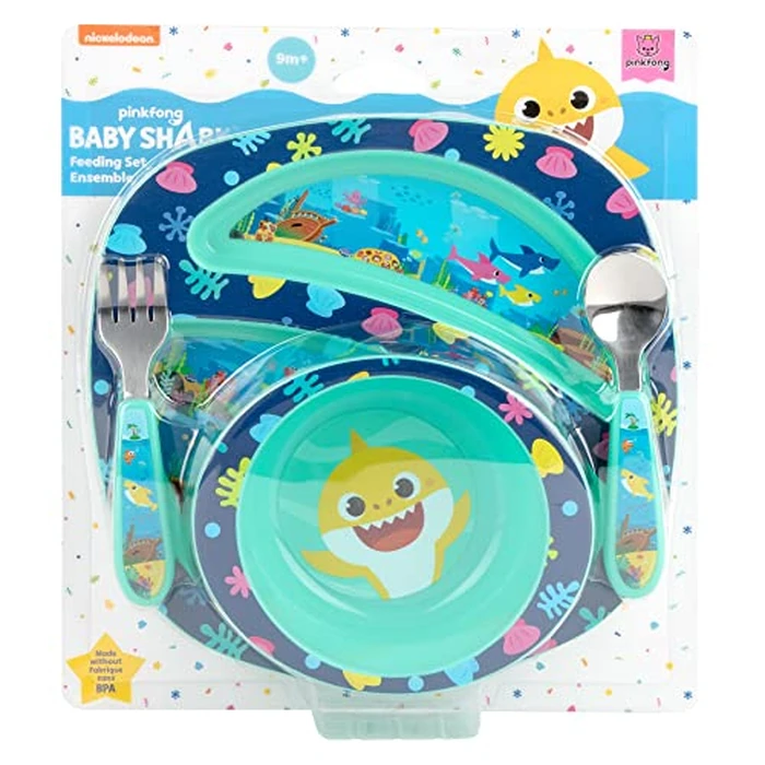 First Years Baby Shark Toddler Dinnerware Set - Includes Plate, Bowl, Fork and Spoon - 4 Count, Blue by The First Years - Image 6