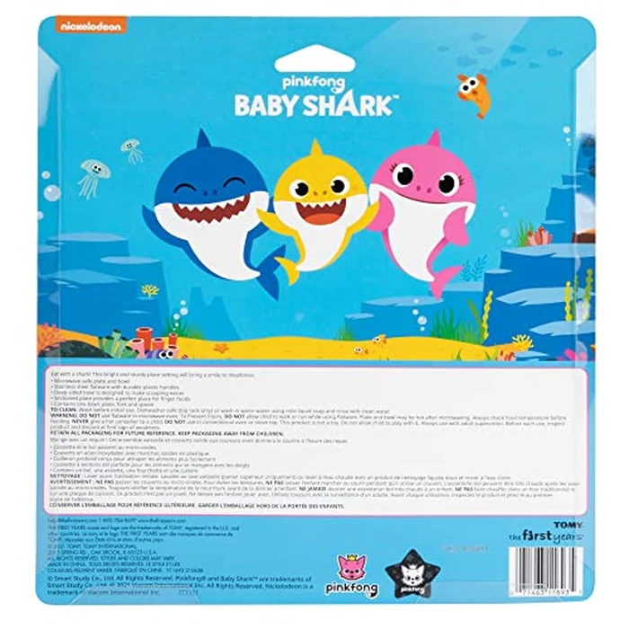 First Years Baby Shark Toddler Dinnerware Set - Includes Plate, Bowl, Fork and Spoon - 4 Count, Blue by The First Years - Image 7