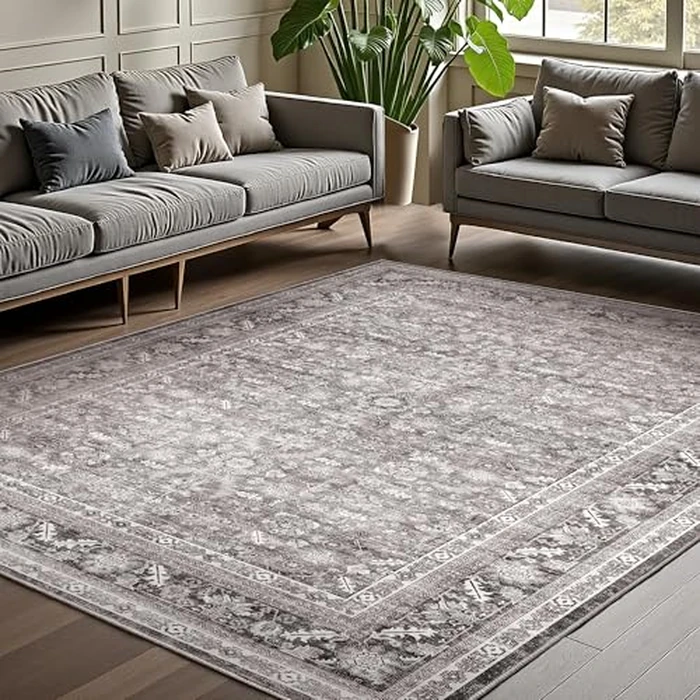OPPODREAM Vintage Grey Area Rugs 6x9, 6 x 9 Retro Washable Rug Non Slip, Low-Pile Faux Wool Carpet, Distressed Gray Floor Mat for Living Room, Bedroom, Kitchen, Office, Dorm, Dinning Room by OPPODREAM - Image 1