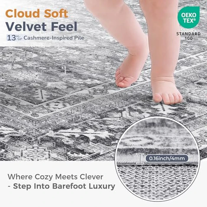 OPPODREAM Vintage Grey Area Rugs 6x9, 6 x 9 Retro Washable Rug Non Slip, Low-Pile Faux Wool Carpet, Distressed Gray Floor Mat for Living Room, Bedroom, Kitchen, Office, Dorm, Dinning Room by OPPODREAM - Image 2