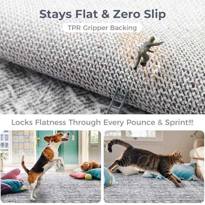 OPPODREAM Vintage Grey Area Rugs 6x9, 6 x 9 Retro Washable Rug Non Slip, Low-Pile Faux Wool Carpet, Distressed Gray Floor Mat for Living Room, Bedroom, Kitchen, Office, Dorm, Dinning Room by OPPODREAM - Image 5