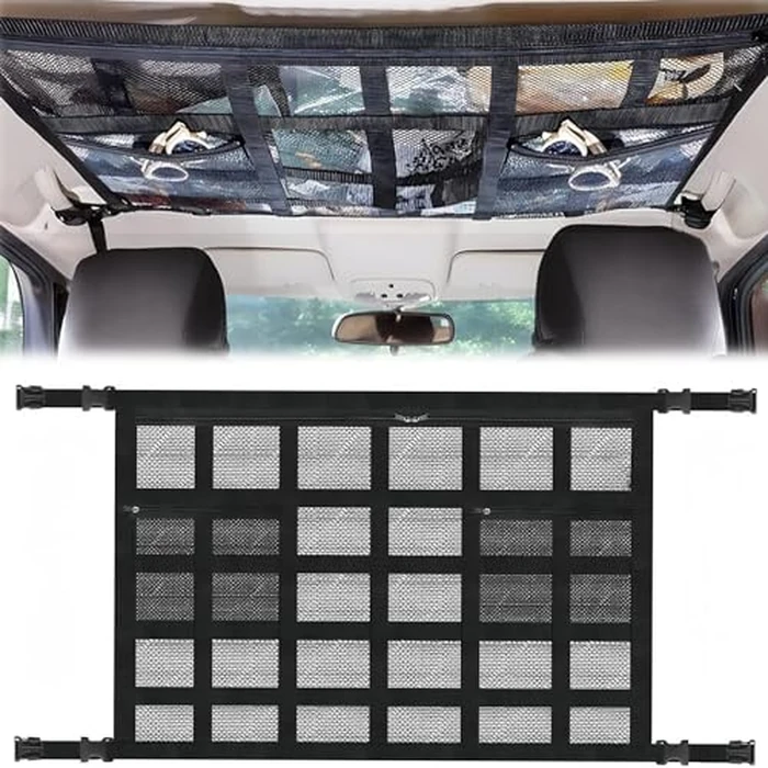 Car Ceiling Cargo Net Pocket, Adjustable Double Mesh Car Roof Bag, SUV Roof Ceiling Net Pocket, Cars Roofs Storage Organizer,Truck Travel Long Road Trip Camping Interior Accessories(90 x 65cm) by Eclove - Image 1