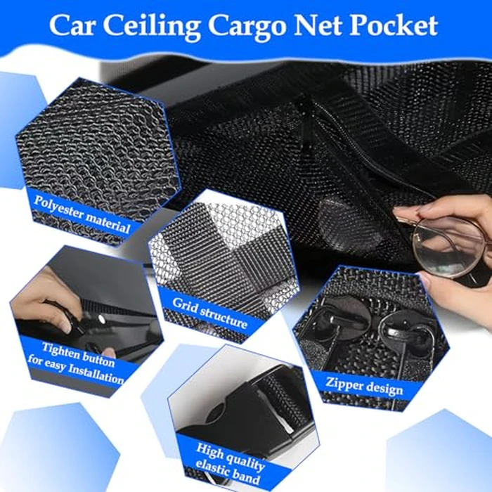 Car Ceiling Cargo Net Pocket, Adjustable Double Mesh Car Roof Bag, SUV Roof Ceiling Net Pocket, Cars Roofs Storage Organizer,Truck Travel Long Road Trip Camping Interior Accessories(90 x 65cm) by Eclove - Image 3