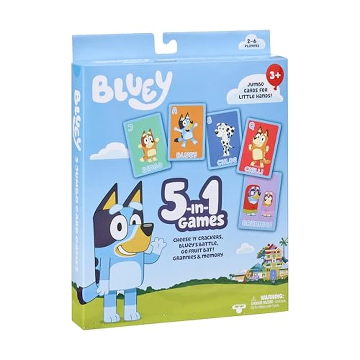 Bluey 5-in-1 Card Game Set, Jumbo-Sized 53-Deck Toddler Game, Multi-Color Interactive Play Card Games for Kids of Ages 3+ by Bluey - Used - Very Good condition - US$9.25