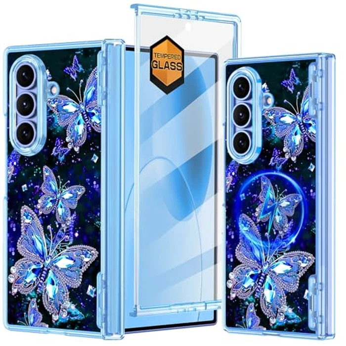 Hekodonk for Galaxy Z Fold 7 Case,[Compatible with MagSafe][Glow in The Dark][Front Screen Protector][Stand][Hinge Protection],Slim Fit for Women Girls for Samsung Galaxy Z Fold 7,Blue by Hekodonk - Used - Like New condition