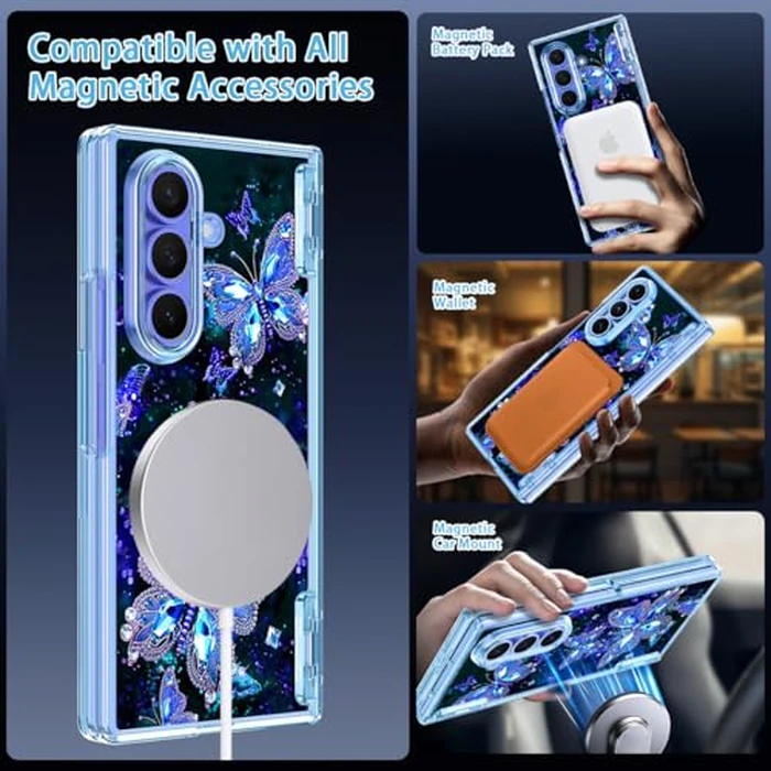 Hekodonk for Galaxy Z Fold 7 Case,[Compatible with MagSafe][Glow in The Dark][Front Screen Protector][Stand][Hinge Protection],Slim Fit for Women Girls for Samsung Galaxy Z Fold 7,Blue by Hekodonk - Image 5