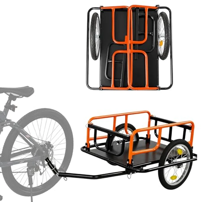 SEKAM Bike Cargo Trailer, 198 lbs Load Capacity, Foldable Bicycle Trailer with Reflectors & Universal Hitch, Heavy-Duty Utility Bike Cart for Camping & Shopping (Orange) by SEKAM - Image 1