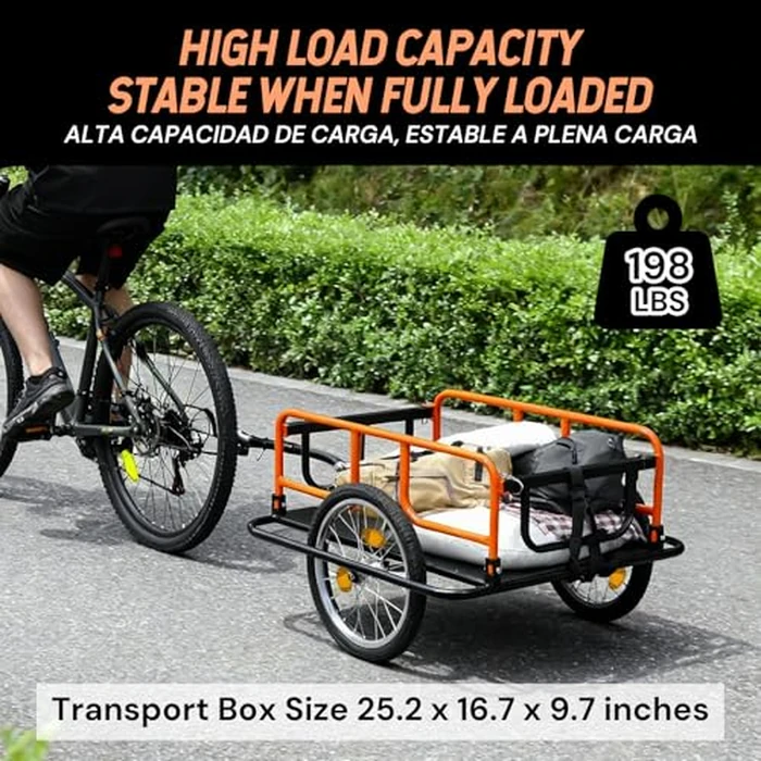 SEKAM Bike Cargo Trailer, 198 lbs Load Capacity, Foldable Bicycle Trailer with Reflectors & Universal Hitch, Heavy-Duty Utility Bike Cart for Camping & Shopping (Orange) by SEKAM - Image 2