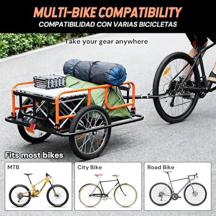SEKAM Bike Cargo Trailer, 198 lbs Load Capacity, Foldable Bicycle Trailer with Reflectors & Universal Hitch, Heavy-Duty Utility Bike Cart for Camping & Shopping (Orange) by SEKAM - Image 6