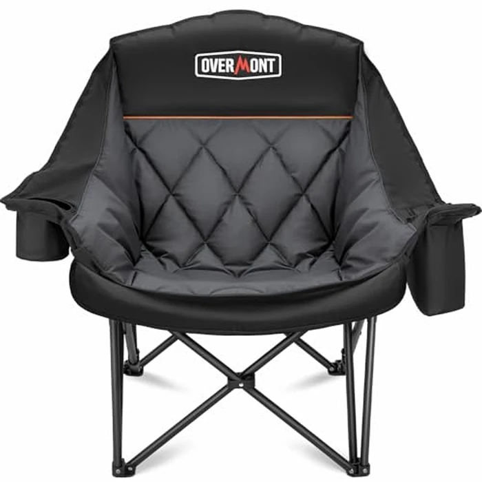 Overmont Oversized XL Camping Chair for Adults - 400lbs Support Heavy-Duty Padded Folding Chair with Side Pocket Cup Holder Cooling Bag for Outdoor Sports Garden Beach Fishing Lawn Black by Overmont - Used - Very Good condition - US$66.99