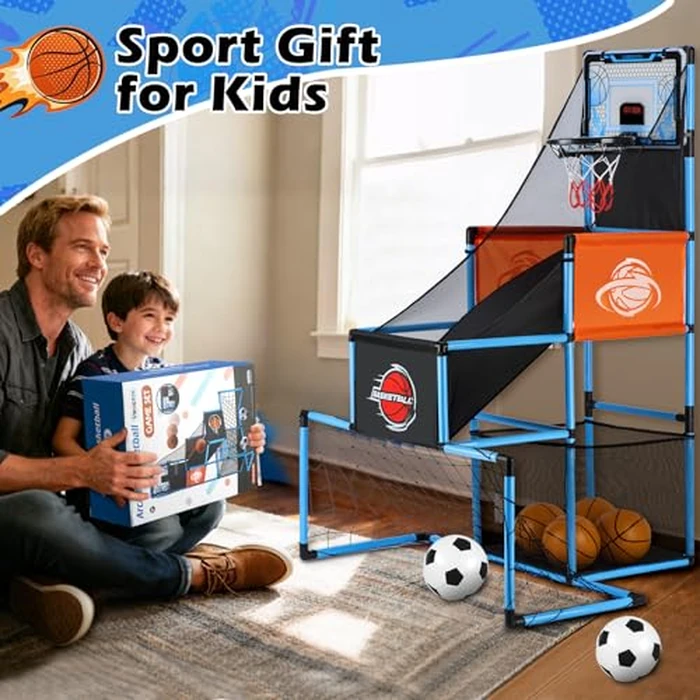 2 in 1 Basketball Arcade Game & Soccer Goal for Kids, Adjustable Kid Basketball Hoop with 6 Balls and Pump, Indoor Outdoor Games for Kid Toys for 3-12 Year Old Kids Birthday Gifts for Boys Girls by VROGTIK - Image 6