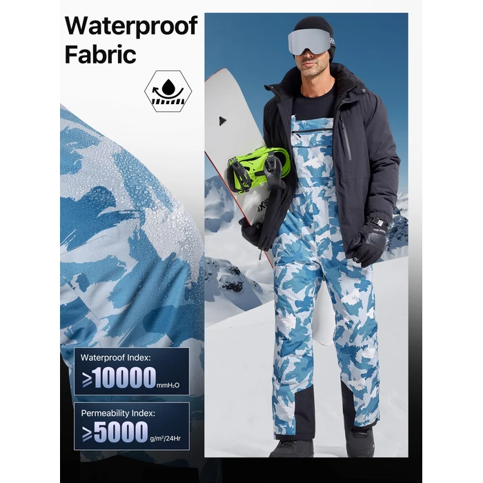 FREE SOLDIER Mens Snow Bibs Ski Pants Softshell Waterproof Insulated Warm Snow Pants Windproof Ski Bib Overalls(Camo Blue 2X-Large/32) by FREE SOLDIER - Image 3