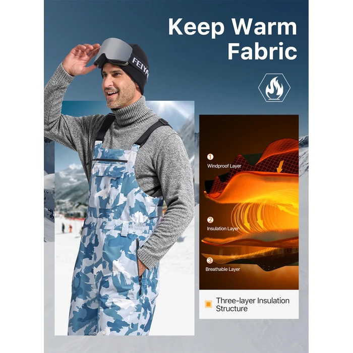 FREE SOLDIER Mens Snow Bibs Ski Pants Softshell Waterproof Insulated Warm Snow Pants Windproof Ski Bib Overalls(Camo Blue 2X-Large/32) by FREE SOLDIER - Image 4