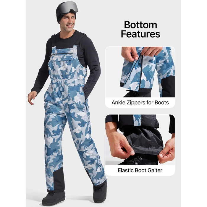 FREE SOLDIER Mens Snow Bibs Ski Pants Softshell Waterproof Insulated Warm Snow Pants Windproof Ski Bib Overalls(Camo Blue 2X-Large/32) by FREE SOLDIER - Image 6