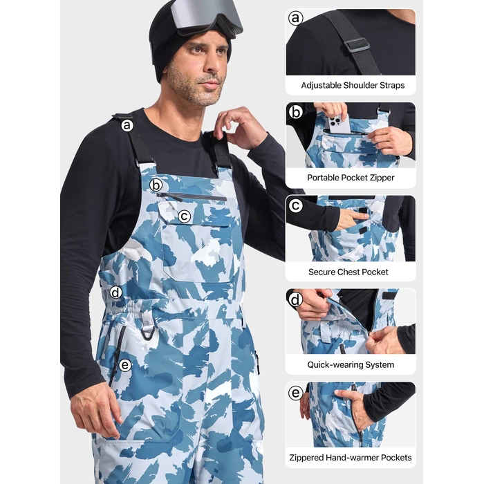 FREE SOLDIER Mens Snow Bibs Ski Pants Softshell Waterproof Insulated Warm Snow Pants Windproof Ski Bib Overalls(Camo Blue 2X-Large/32) by FREE SOLDIER - Image 7