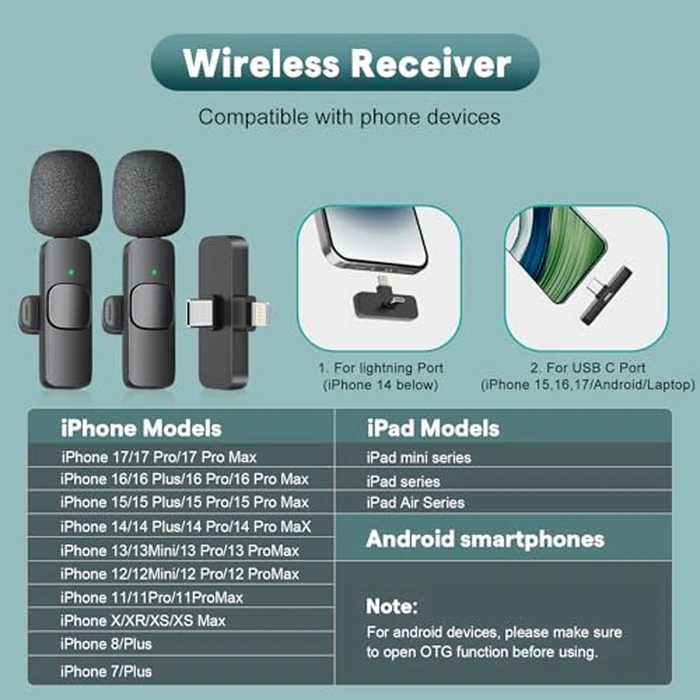 MAYBESTA Wireless Mini Microphone for iPhone, Android Phone - 2 Pack Lavalier Lapel Mic for Audio Video Recording - Clip on Content Creator Microphones for YouTube Tiktok Podcast Vlogging by MAYBESTA - Used - Like New condition