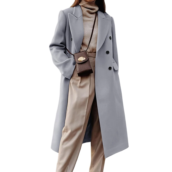 IDEALSANXUN Long Wool Coats for Women 2026 Fall Winter Double Breasted Trench Coats Tweed Blazer Dressy Jackets, Grey, M by IDEALSANXUN - Used - Like New condition