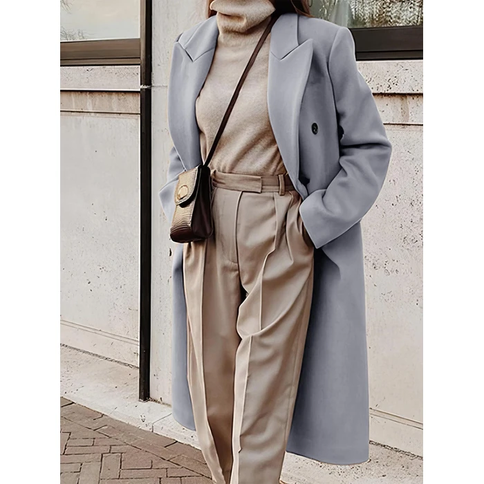 IDEALSANXUN Long Wool Coats for Women 2026 Fall Winter Double Breasted Trench Coats Tweed Blazer Dressy Jackets, Grey, M by IDEALSANXUN - Image 2