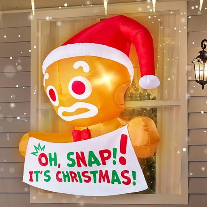 Joiedomi 3.5 FT Christmas Inflatable Gingerbread Man with Oh Snap Banner Broke Out from Window, Blow Up Xmas Outdoor Decoration with Build-in LED for Window Decor Party, Yard, Garden, Lawn Decor by Joiedomi - Image 1