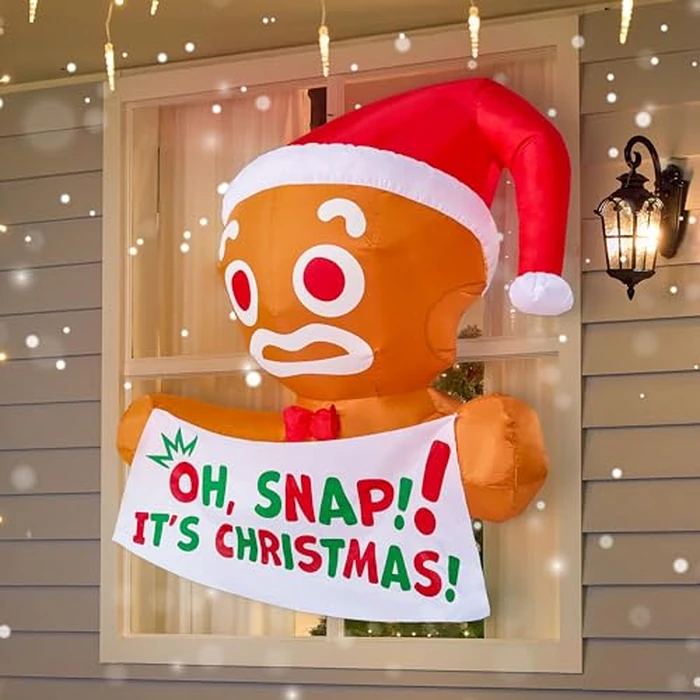 Joiedomi 3.5 FT Christmas Inflatable Gingerbread Man with Oh Snap Banner Broke Out from Window, Blow Up Xmas Outdoor Decoration with Build-in LED for Window Decor Party, Yard, Garden, Lawn Decor by Joiedomi - Image 4