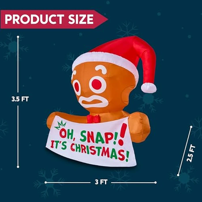 Joiedomi 3.5 FT Christmas Inflatable Gingerbread Man with Oh Snap Banner Broke Out from Window, Blow Up Xmas Outdoor Decoration with Build-in LED for Window Decor Party, Yard, Garden, Lawn Decor by Joiedomi - Image 5