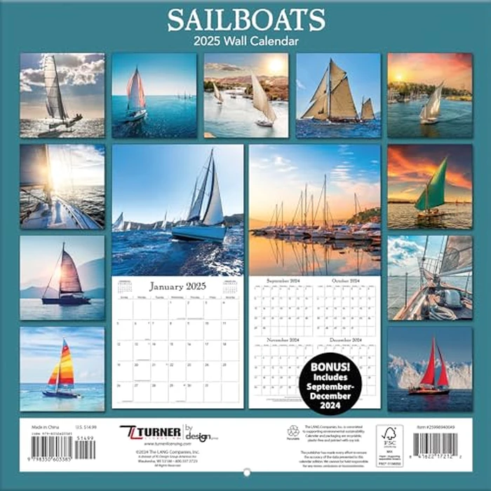 TURNER PHOTOGRAPHIC 2025 Sailboats 12x12 Photo Wall Calendar (25998940049) by Turner Licensing - Image 2