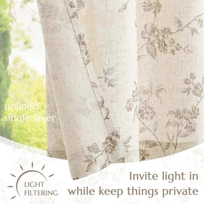 jinchan Floral Linen Kitchen Curtains with Attached Valance 36 Inch Length Farmhouse Cafe Tier Curtains for Living Room Bathroom Rustic Half Window Light Filtering Small Drapes 2 Panels Taupe by jinchan - Image 7