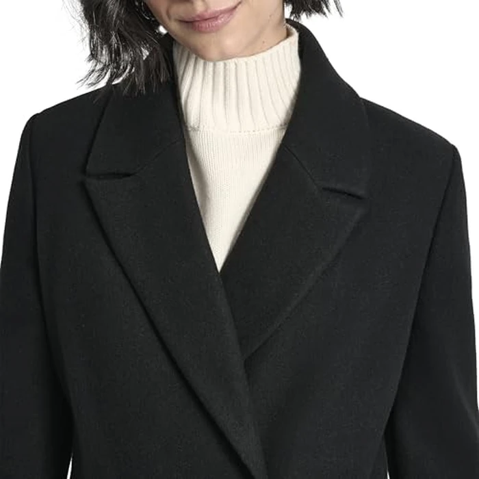DKNY Women's Faux Wool Walker-Length Double-Breasted Coat - Long Tailored Winter Jacket, Black, S by DKNY - Image 2