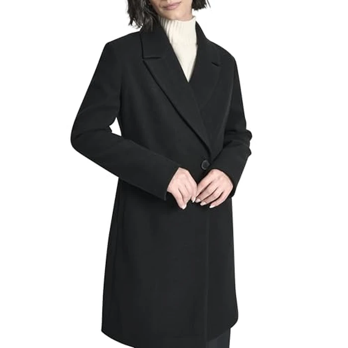 DKNY Women's Faux Wool Walker-Length Double-Breasted Coat - Long Tailored Winter Jacket, Black, S by DKNY - Image 4