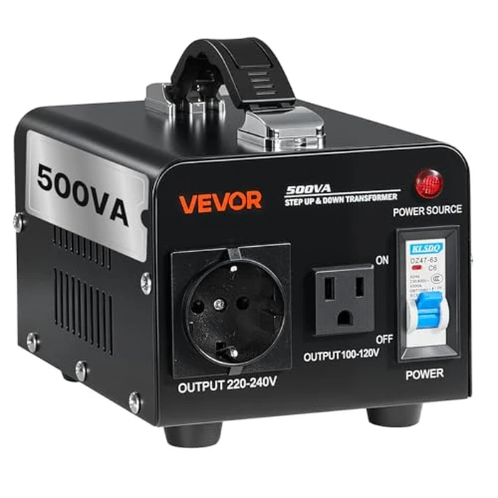 VEVOR Voltage Converter Transformer, 500VA, Heavy Duty Step Up/Down Power Transformer, Convert from 110V to 220V and 220V to 110V, with US Outlet, EU Outlet, Power Cord, Circuit Breaker Protection by VEVOR - Used - Like New condition - US$25.71