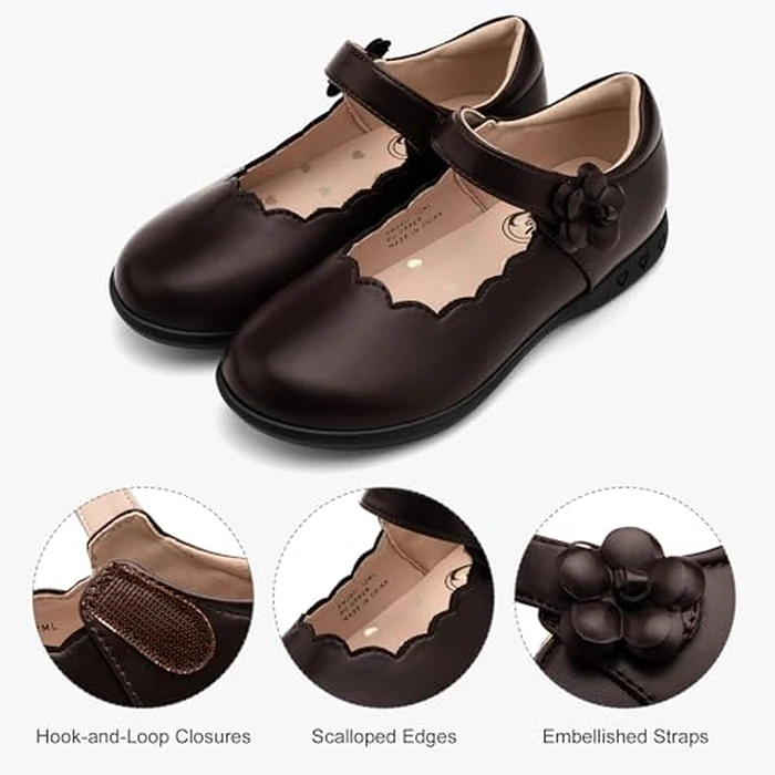 Stelle Girls Mary Jane Shoes Black School Uniform Flats Dress Shoes Oxford Church Music Recitals(Little/Big Kids)(Brown,3ML) by Stelle - Image 3
