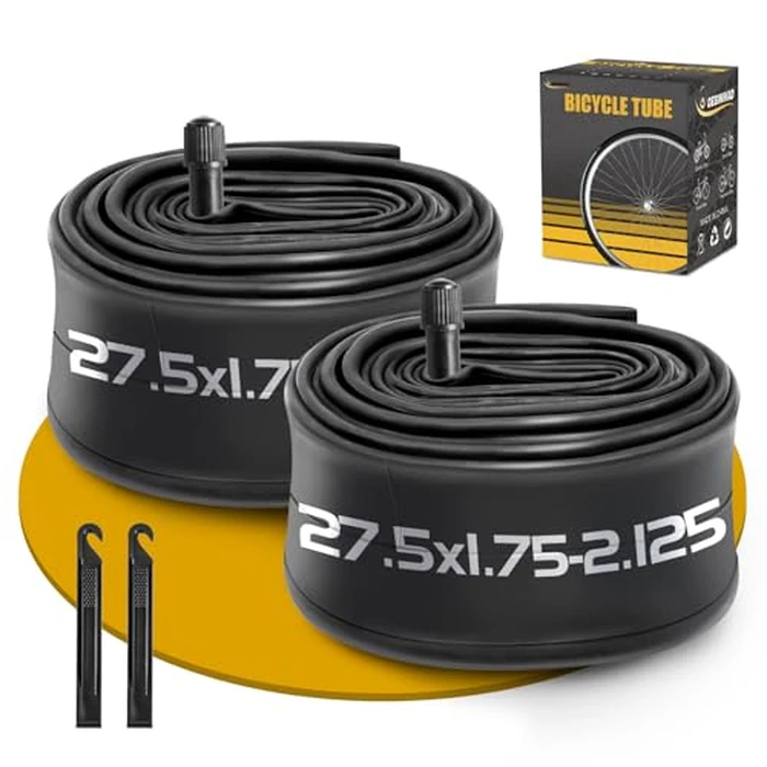2 Pack 27.5 Inch Bike Tube AV32mm Schrader Valve, 27.5" Bicycle Tube for 27.5 x 1.75/1.9/1.95/2.0/2.1/2.125 Bike Tire, Butyl Rubber Inner Tube with 2 Tire Levers for Mountain MTB Bike by Gesinikad - Image 1