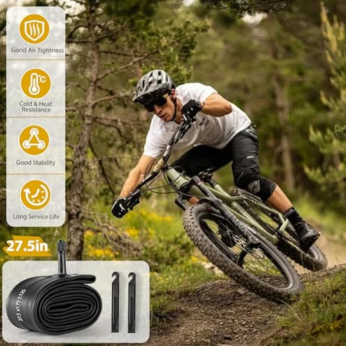 2 Pack 27.5 Inch Bike Tube AV32mm Schrader Valve, 27.5" Bicycle Tube for 27.5 x 1.75/1.9/1.95/2.0/2.1/2.125 Bike Tire, Butyl Rubber Inner Tube with 2 Tire Levers for Mountain MTB Bike by Gesinikad - Image 2