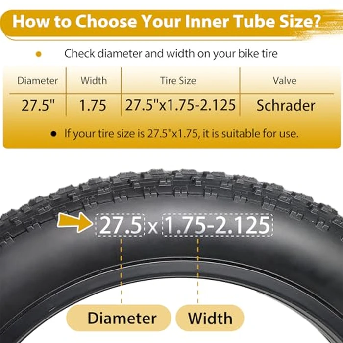 2 Pack 27.5 Inch Bike Tube AV32mm Schrader Valve, 27.5" Bicycle Tube for 27.5 x 1.75/1.9/1.95/2.0/2.1/2.125 Bike Tire, Butyl Rubber Inner Tube with 2 Tire Levers for Mountain MTB Bike by Gesinikad - Image 3
