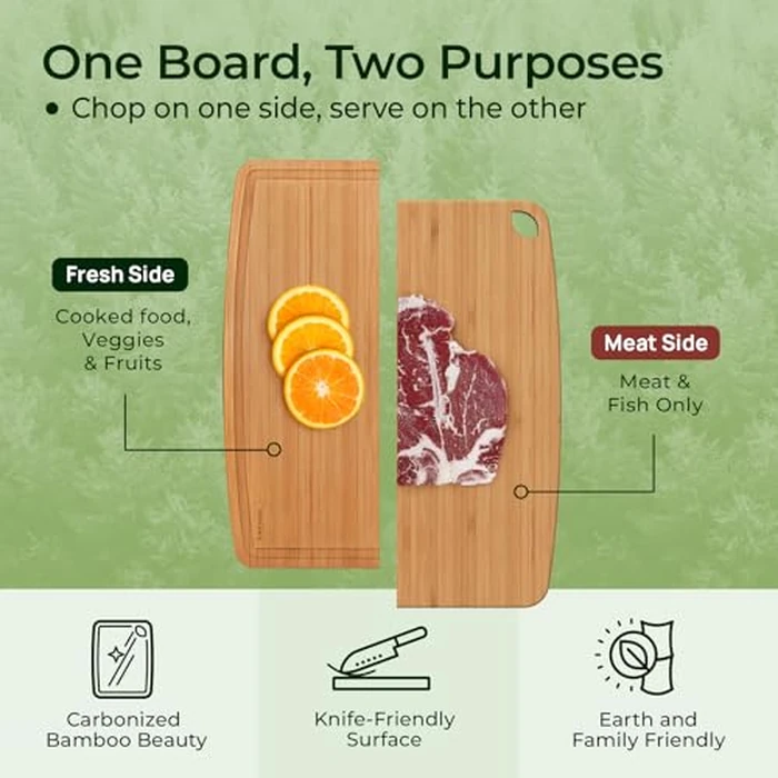 Keechee Dishwasher Safe Bamboo Cutting Board, Lightweight & Durable Wood Cutting Board, Reversible with Juice Groove, Easy to Store & Clean, Ideal Kitchen Gift for Home Cooks by keechee - Image 4