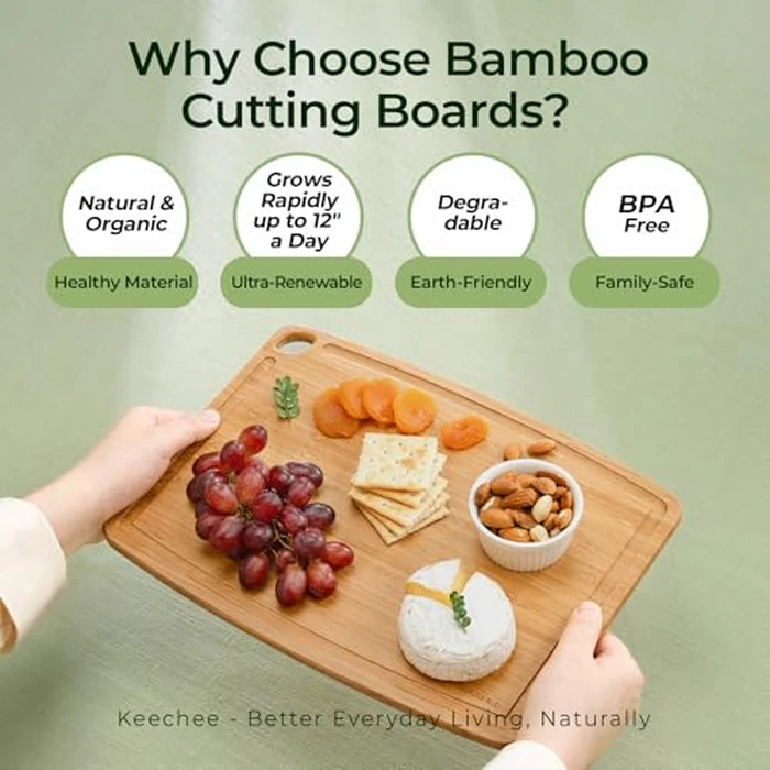 Keechee Dishwasher Safe Bamboo Cutting Board, Lightweight & Durable Wood Cutting Board, Reversible with Juice Groove, Easy to Store & Clean, Ideal Kitchen Gift for Home Cooks by keechee - Image 6