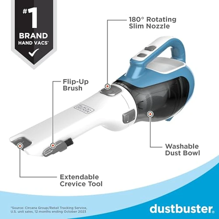BLACK+DECKER dustbuster AdvancedClean Handheld Vacuum Cordless, Compact Home and Car Vacuum with Crevice Tool, Rotating Nozzle and Charging Station, Large Dust Bowl (CHV1410L) by BLACK+DECKER - Image 4