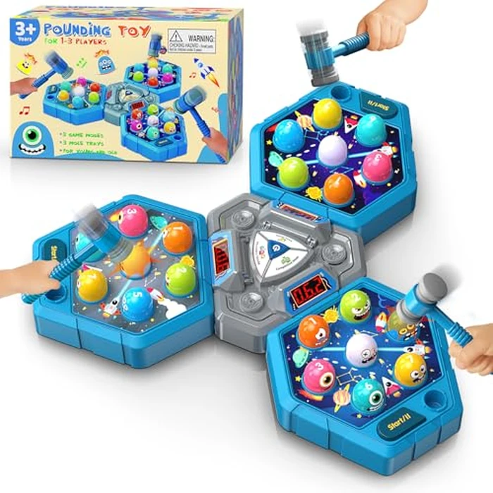 WAYKEE Whack a Game Mole, Toys for 3 4 5 6+ Year Old Boys Girls, Whack a Game for Kids, Gifts for 3-12 Year Old Boys Girls, Interactive Educational Toys with Multiplayer Hammers Sound and Light by WAYKEE - Used - Like New condition - US$52.26