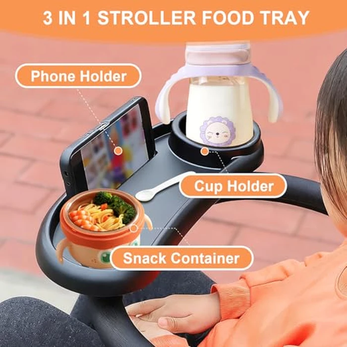 Baby Stroller Snack Tray, Stroller Snack Tray Attachment - with Cup Holder and Phone Holder, Universal Removable, Convenient Outings and Traveling by Esteopt - Image 3