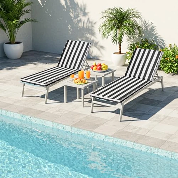 Iheqard Chaise Lounge Cushions Outdoor, 71"x22"x3" Patio Lounge Chair Furniture Cushions with Washable Covers for Pool, Patio, Lawn (Black+White Stripes, 1 Pcs) by Iheqard - Image 7