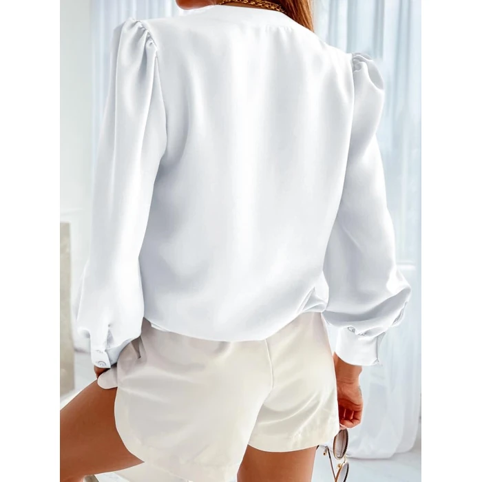 Women's Business Casual Tops Satin Silk Long Sleeve Button Down Shirts V Neck Chiffon Work Blouses White by EGOCKAL - Image 2