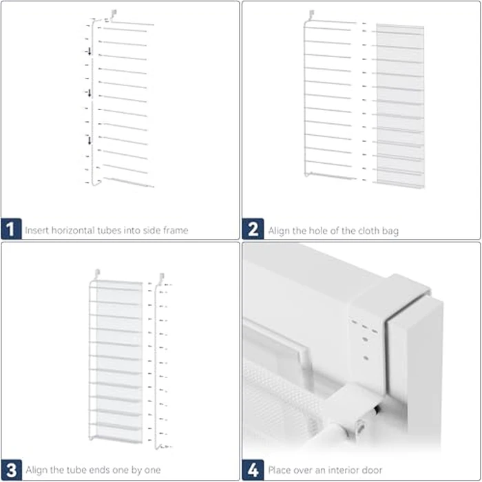 Whitmor 36 Pair Over The Door Shoe Organizer, 12 Tier Hanging Shoe Organizer, Heavy Duty Metal & Mesh Shoe Holder, Hanging Shoe Rack for Closet Organizer & Storage, 69"L x 21.7"W x 7.5"H, Matt White by Whitmor - Image 6