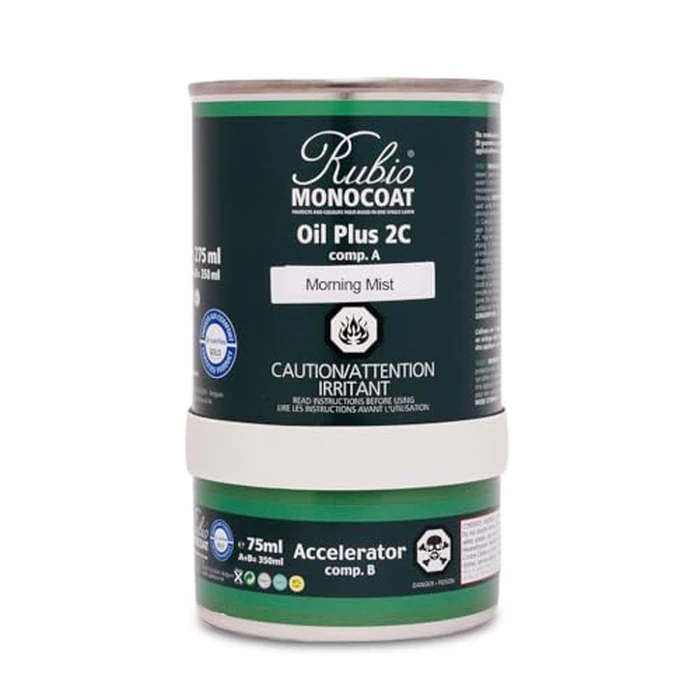Rubio Monocoat Wood Stain & Finish 16 m² - Morning Mist | Oil Plus 2C | Quick-Dry, Eco-Friendly Linseed Wood Oil for Indoor Use, Includes Accelerator (Part B) | Protector | 350 mL by Rubio Monocoat - Used - Very Good condition