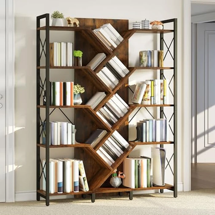 DWVO Large 5 Tier Bookshelf 5 Tier Bookcase, Tall Industrial Free Standing Bookshelves for Living Room Home Office, Rustic Brown by DWVO - Used - Very Good condition