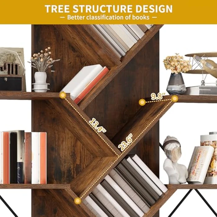 DWVO Large 5 Tier Bookshelf 5 Tier Bookcase, Tall Industrial Free Standing Bookshelves for Living Room Home Office, Rustic Brown by DWVO - Image 5