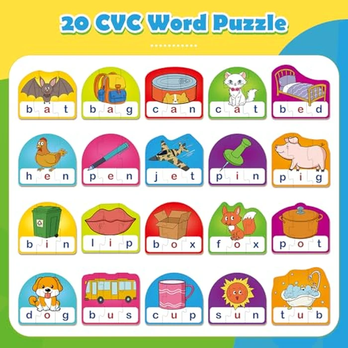 HugHush CVC Puzzle Cards for Kids, Toddler Speech Therapy Toys, 3 Letter Word Puzzle, Reading Spelling Game, Preschool Classroom Must Have by HugHush - Image 2