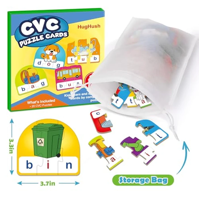HugHush CVC Puzzle Cards for Kids, Toddler Speech Therapy Toys, 3 Letter Word Puzzle, Reading Spelling Game, Preschool Classroom Must Have by HugHush - Image 4