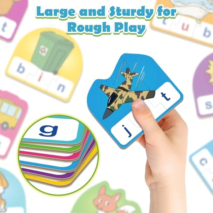 HugHush CVC Puzzle Cards for Kids, Toddler Speech Therapy Toys, 3 Letter Word Puzzle, Reading Spelling Game, Preschool Classroom Must Have by HugHush - Image 5