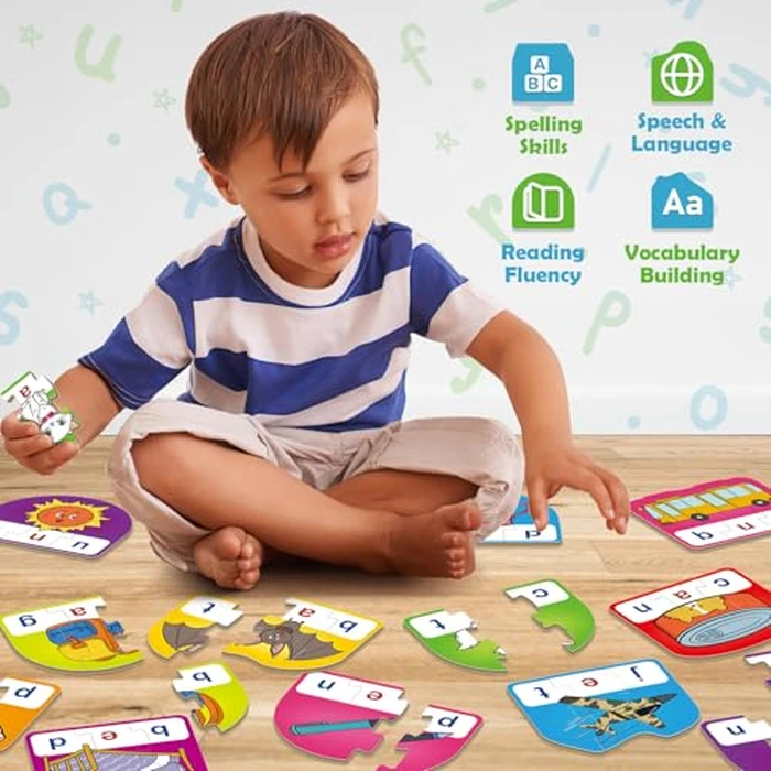 HugHush CVC Puzzle Cards for Kids, Toddler Speech Therapy Toys, 3 Letter Word Puzzle, Reading Spelling Game, Preschool Classroom Must Have by HugHush - Image 7